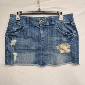 Elle Mini Jean Skirt Blue Denim Distressed Mini Skirt  Women's 10 Blue Casual